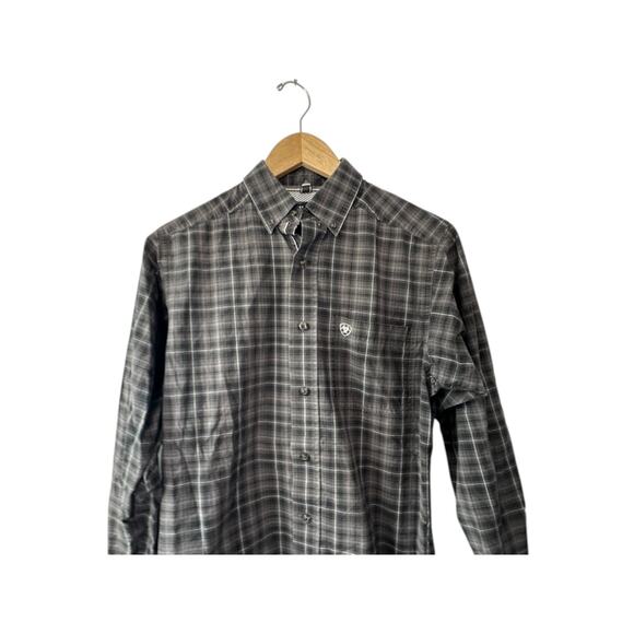 Ariat Pro Series Fitted Stretch Gray Plaid Long Sleeve Button Down Shirt Mens XS - Picture 3 of 7